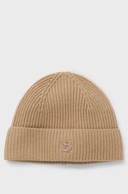 Beanie van kasjmier en wol met Double B-monogram, Beige