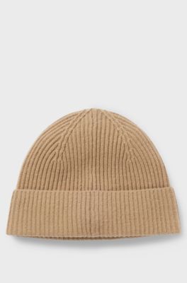 Wool-cashmere beanie hat with Double B monogram, Beige