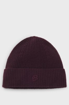 Wool-cashmere beanie hat with Double B monogram, Bordeaux