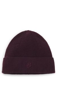 Wool-cashmere beanie hat with Double B monogram, Dark Purple