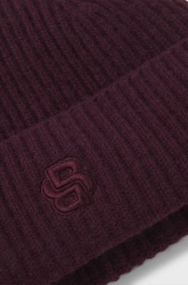 Wool-cashmere beanie hat with Double B monogram, Bordeaux