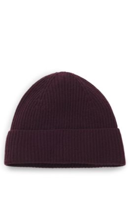 Wool-cashmere beanie hat with Double B monogram, Dark Purple