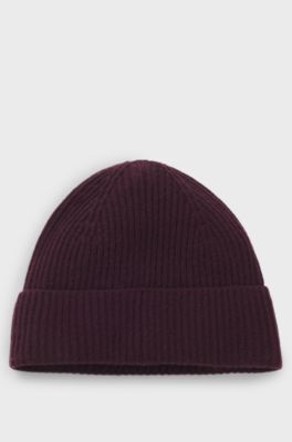 Wool-cashmere beanie hat with Double B monogram, Bordeaux