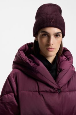 Wool-cashmere beanie hat with Double B monogram, Bordeaux