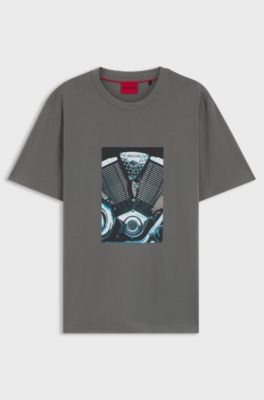 Cotton-jersey T-shirt with biker-inspired artwork, Dark Grey