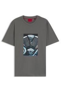 Cotton-jersey T-shirt with biker-inspired artwork, Dark Grey