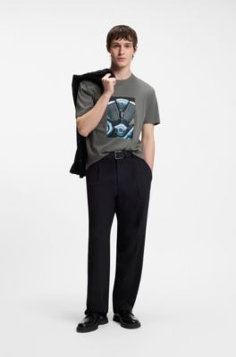 T-Shirt aus Baumwoll-Jersey mit Motorrad-Artwork, Dunkelgrau