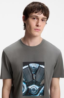 Cotton-jersey T-shirt with biker-inspired artwork, Dark Grey