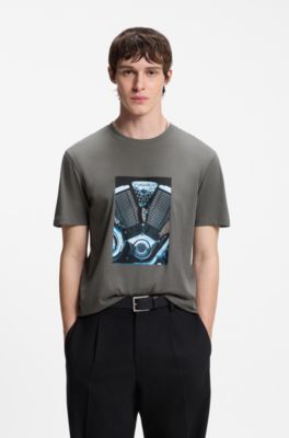 Cotton-jersey T-shirt with biker-inspired artwork, Dark Grey