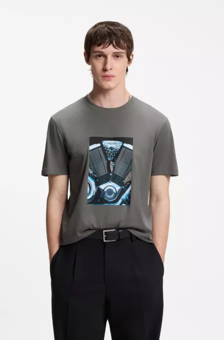 Cotton-jersey T-shirt with biker-inspired artwork