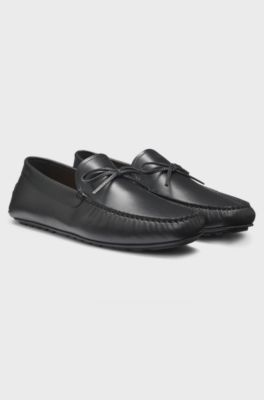 Leren mocassins met strikdetail, Zwart