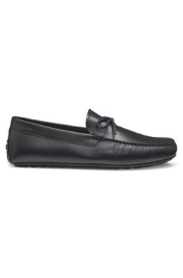 Leather driver moccasins with bow trim, Black