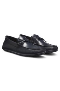 Leather driver moccasins with bow trim, Dark Blue