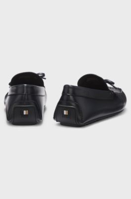 レザー ドライビングシューズ リボンディテール, ダークブルー