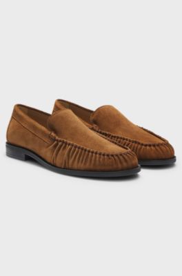 Suede loafers with ruched detail, Brown