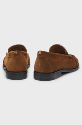 Suede loafers with ruched detail, Brown