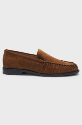Suede loafers with ruched detail, Brown