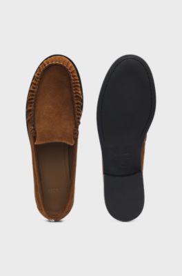 Suede loafers with ruched detail, Brown