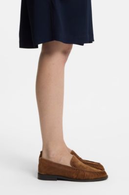 Suede loafers with ruched detail, Brown