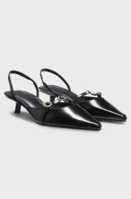 Mules con tal&oacute;n abierto en piel cepillada, Negro