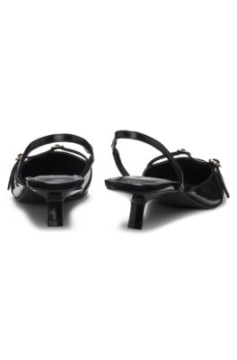 Slingback mules in brush-off leather, Black