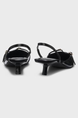 Slingback mules in brush-off leather, Black