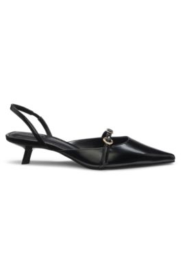 Slingback mules in brush-off leather, Black