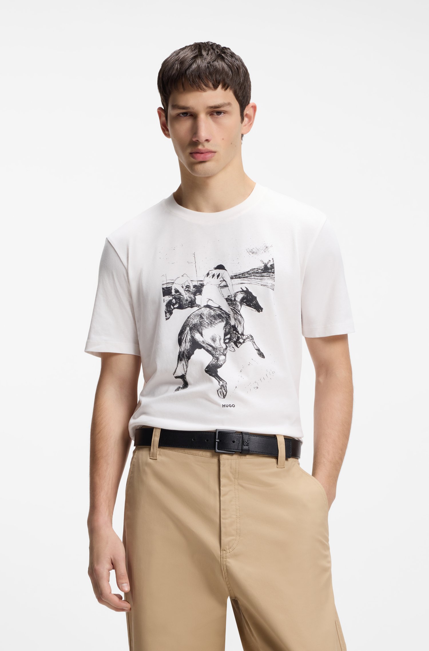 Hugo Cotton-jersey T-shirt with horse-racing artwork herr