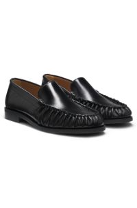 Leather moccasins with ruched detailing, Black