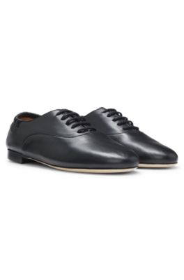 Leather ballerina pumps with elasticated heel, Black