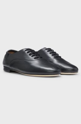 Leather ballerina pumps with elasticated heel, Black