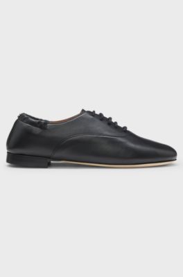 Leather ballerina pumps with elasticated heel, Black