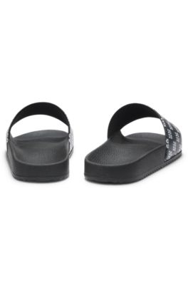 Italian-made slides with stacked-logo strap, Black