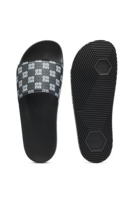 Italian-made slides with stacked-logo strap, Black