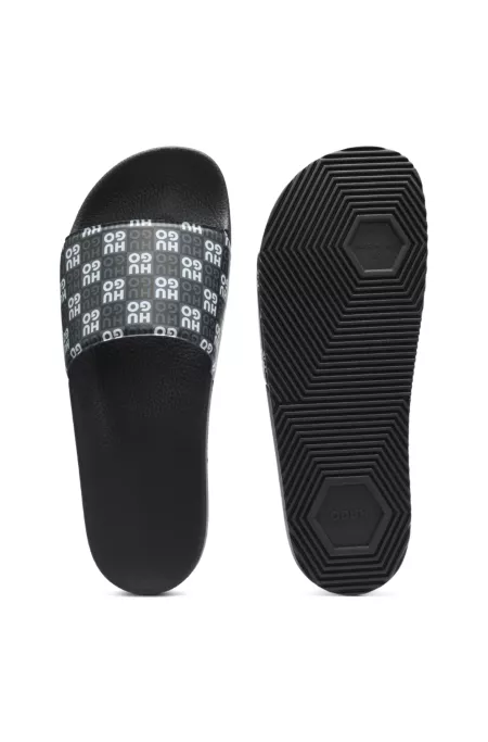 Italian-made slides with stacked-logo strap