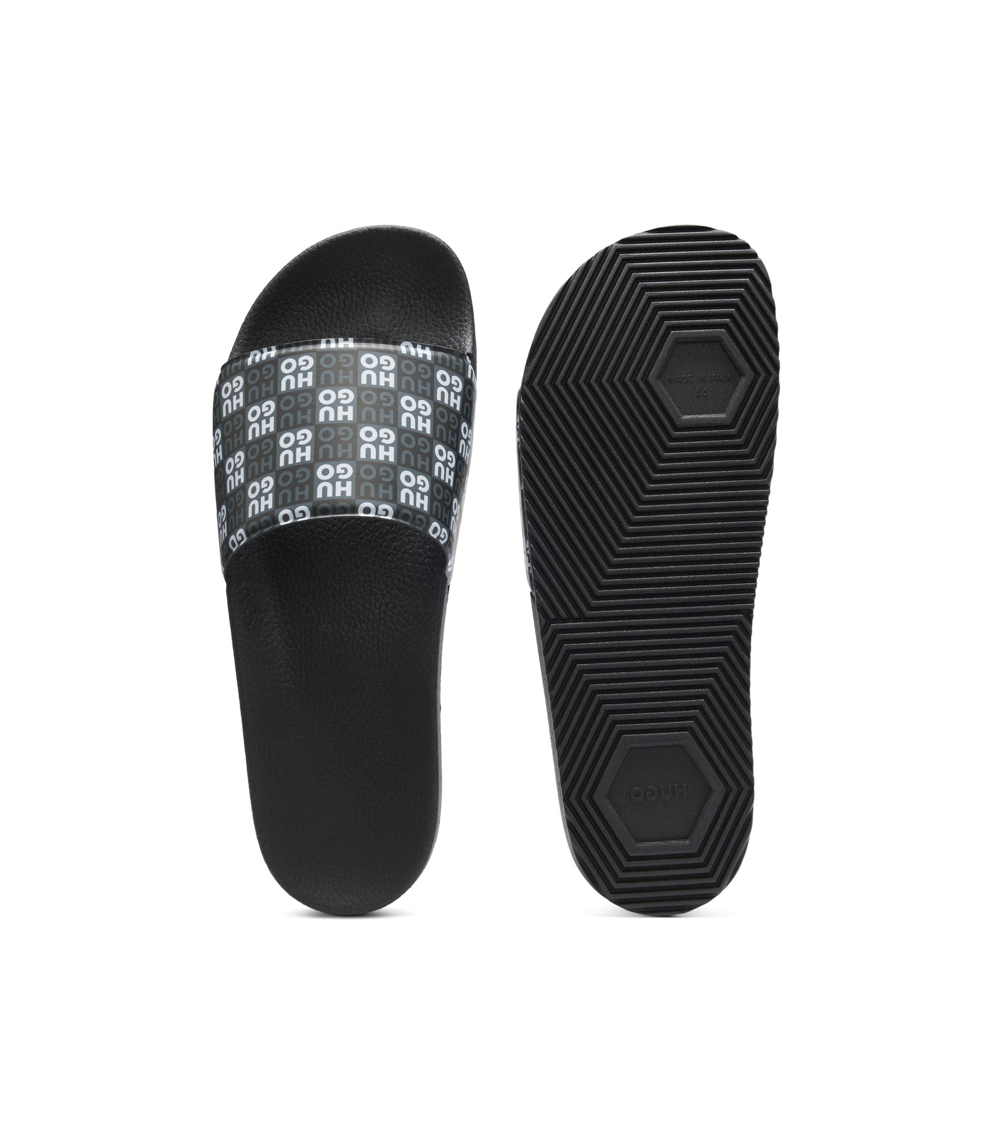 HUGO - Italian-made slides with stacked-logo strap - Black  display picture 1