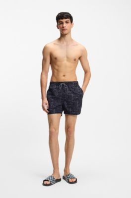 In Italien gefertigte Slides mit Stack-Logo am Riemen, Schwarz gemustert