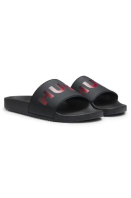 Italian-made slides with a large logo strap, Black