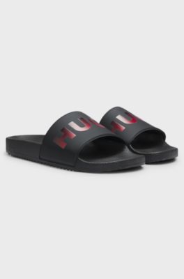 Italian-made slides with a large logo strap, Black