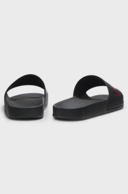 Italian-made slides with a large logo strap, Black
