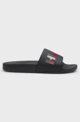 Italian-made slides with a large logo strap, Black