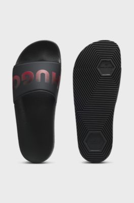 Italian-made slides with a large logo strap, Black