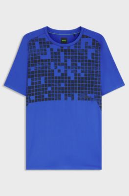 Active slim-fit T-shirt in printed stretch mesh, Blue