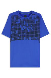 Active slim-fit T-shirt in printed stretch mesh, Blue