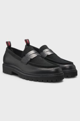 Leather loafers with lug sole, Black