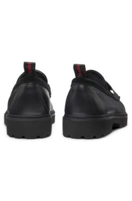 Leather loafers with lug sole, Black