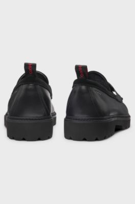 Leather loafers with lug sole, Black