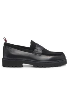 Leather loafers with lug sole, Black