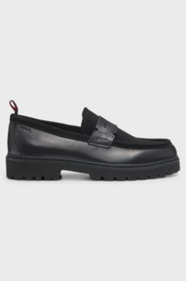 Leather loafers with lug sole, Black