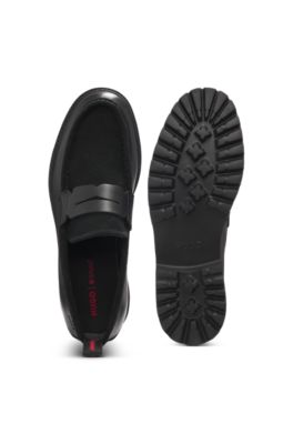 Leather loafers with lug sole, Black